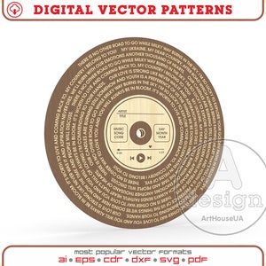Songteksten Vintage vinylplaat met muziekcode lasergesneden SVG-bestand, gepersonaliseerde muziekcode Vinylplaat liedplaquette, Muziekplaquette, Ver.2
