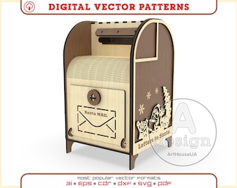 Letters to Santa Mailbox SVG file laser cutter machines and Glowforge, Christmas Santa Claus Mail Box, North Pole Express box, Post Box file