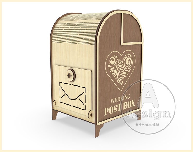 Tarjeta de boda Post box vector SVG archivo corte láser y usuario Glowforge, caja de recepción de boda, caja de tarjeta de dinero de caja de correo de regalo, titular de la tarjeta de boda imagen 7