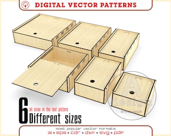 6 Sizes Storage Box SVG Bundle Laser Cut Files with Slide Lid Design
