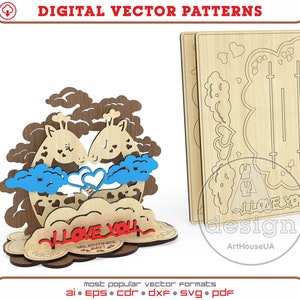 Tarjeta del día de San Valentín 3D Puzzles archivo vectorial de corte láser, tarjeta de recuerdo del día de San Valentín Glowforge SVG, regalo de decoración del día de San Valentín cortado con láser DXF