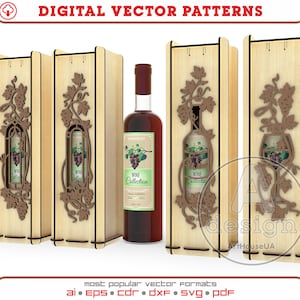 Arquivo vetorial de corte a laser para caixa de vinho, suporte para garrafa de vinho, arquivo SVG pronto para caixa de vinho, caixa de vinho de madeira compensada, caixa de linha de madeira, suporte para garrafa, Ver.88