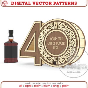 40 Jahre Jubiläum Geschenkbox für Flaschen 0,7L oder 0,5L Laser geschnitten Vektordatei, Geschenkbox 40 Jahre, Dekorationsbox 40 Jahre, Ver.101