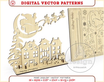 Christmas card 3D Puzzles laser cut vector file. Christmas greetings vector, Christmas souvenir card Glowforge SVG, Christmas decoration SVG
