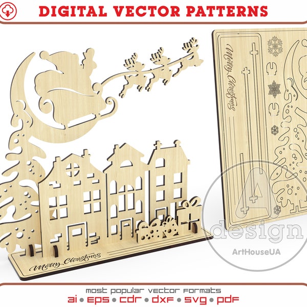 Christmas card 3D Puzzles laser cut vector file. Christmas greetings vector, Christmas souvenir card Glowforge SVG, Christmas decoration SVG