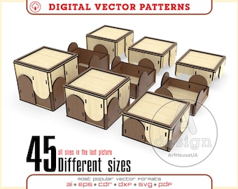 45 Sizes Storage Box SVG Bundle Laser Cut Files with Lid Design