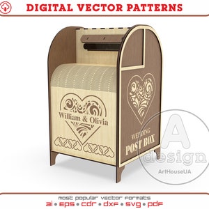 Tarjeta de boda Post box vector SVG archivo corte láser y usuario Glowforge, caja de recepción de boda, caja de tarjeta de dinero de caja de correo de regalo, titular de la tarjeta de boda imagen 1