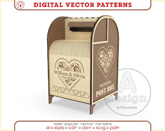 Bruiloft kaart brievenbus vector SVG-bestand laser gesneden en Glowforge gebruiker, bruiloft receptie box, cadeau postbus geld kaart vak, bruiloft kaarthouder