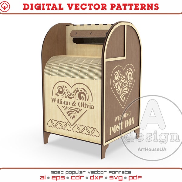 Wedding card Post box vector SVG file laser cut and Glowforge user, Wedding Reception box, Gift post box money card box, Wedding card holder