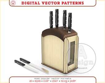 Knife Rack SVG Laser Cut File, Kitchen Knife Block Stand Holder Vector Design