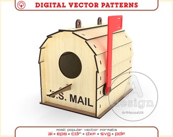 Houten vogelhuisje lasergesneden SVG-vectorbestand, vogelhuisje tuin decor digitale download