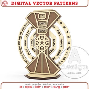 Perpetual calendar, Pc-17, Eternal calendar, Calendar SVG glowforge files, Calendar table decor, Calendar laser cut file, Calendar DXF, PDF