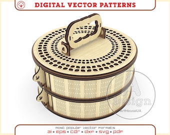 Scatola circolare in legno vettore pronto per Glowforge SVG, file laser confezione regalo, vettore scatola gioielli, scatola vano portaoggetti, organizzatore per le tue cose