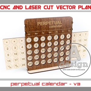Perpetual calendar, Calendar laser cut vector model, Perpetual calendar vector plan, Wood calendar, Plywood calendar, Cnc cut file, PC-v3