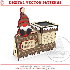 Caixa de presente em um cortador a laser de arquivo vetorial SVG de cartão e usuário Glowforge, caixa de presente de Natal, cartão de lembrança de Natal, quebra-cabeças 3D de cartão de Natal