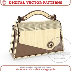Arquivo SVG de vetor de bolsa de madeira para corte a laser, arquivo vetorial de bolsa, bolsa de mão de madeira para noite, arquivo de bolsa de ombro, arquivo de bolsa de mão, Ver.103