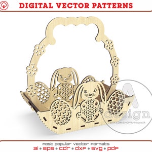 Ostern-Korb-Vektor-Laserdatei, Ostern-Korb für Eier, Ostern-Korb-Eihalter DXF, Ostern-Holztablett, Ostern-Korb-Glowforge-Datei SVG