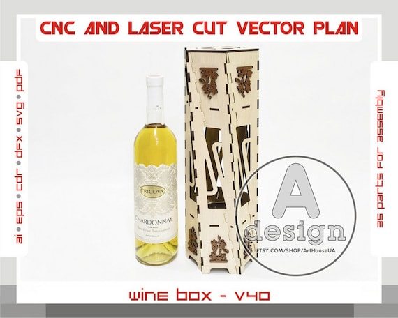 Wooden Wine Box Laser Cut SVG Vector File Bottle Holder Template Woodworking Design