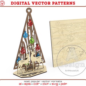 Kerstkaart 3D Puzzels laser gesneden vector bestand. Kerstgroeten vector, kerstsouvenirkaart Glowforge SVG, kerstversiering SVG