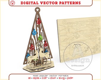 Christmas card 3D Puzzles laser cut vector file. Christmas greetings vector, Christmas souvenir card Glowforge SVG, Christmas decoration SVG