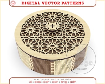 Vector de caja de madera, caja de regalo cortada con láser, patrón láser para caja de madera contrachapada, vector de caja de dulces, archivos Glowforge, archivos de corte láser Dxf, Pdf, Svg, Cnc, V5-SM
