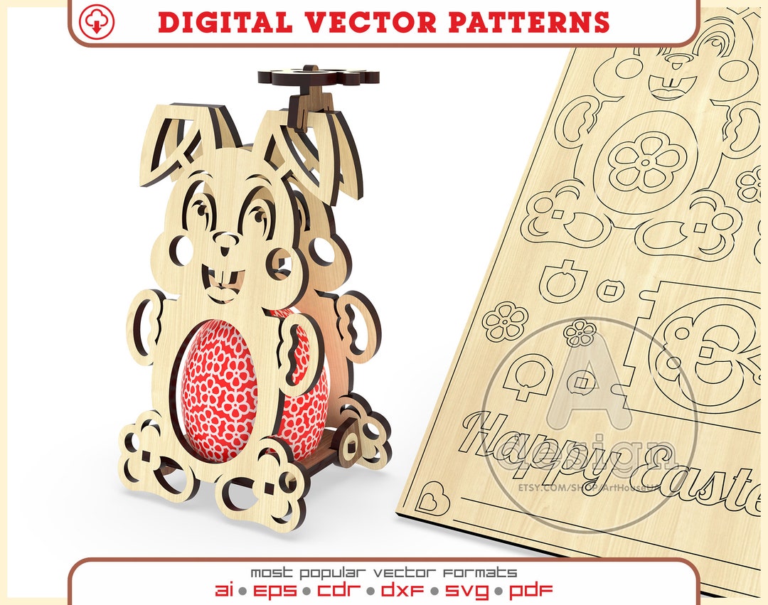 Easter Bunny 3D Puzzle SVG, Laser Cut Egg Holder, DXF Greetings Card ...