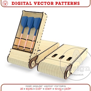 Machines de découpe laser fichier vectoriel SVG boîte de fléchettes et utilisateurs Glowforge, fichier support de fléchettes, boîte de fléchettes cadeau de fête des pères, motif en bois de boîte de fléchettes