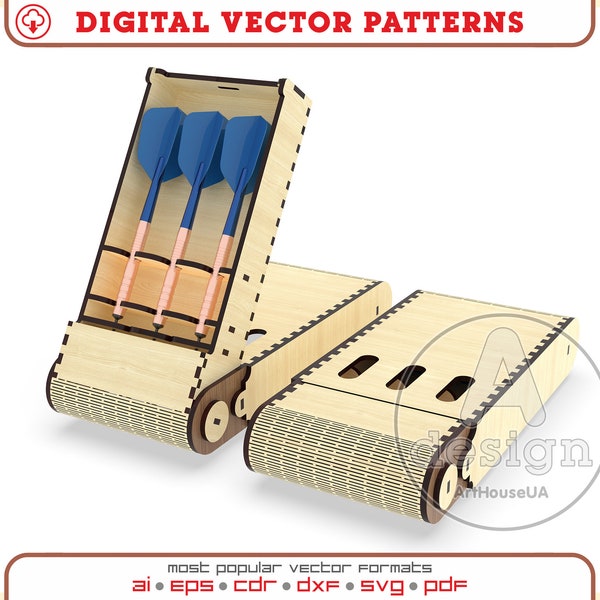 Darts box SVG vector file laser cutting machines and users Glowforge, Darts Holder file, Darts box Father's Day Gift, Darts box wood pattern