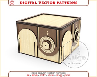 Wooden safe box laser cut vector file, Gift box like safe SVG file for Glowforger,  Money safe box, Safe with a combination lock, Ver.68