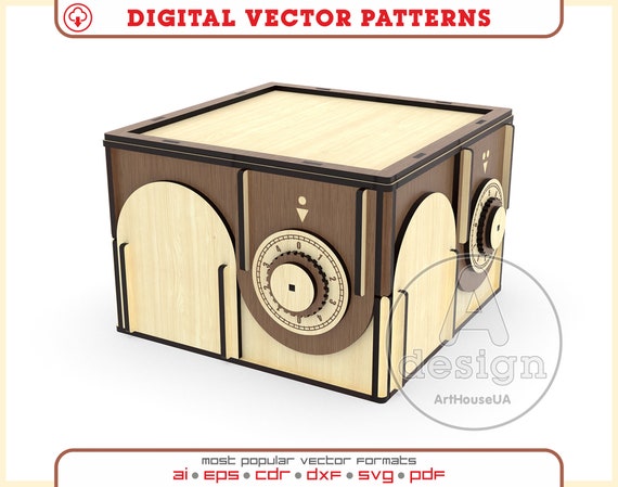Wooden safe box laser cut vector file, Gift box like safe SVG file for Glowforger,  Money safe box, Safe with a combination lock, Ver.68