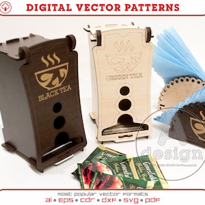 Tea house, tea holder box, tea bag dispenser, tea bag holder, tea bag storage, laser cut vector, Cnc cutting file, laser cut pattern, TH-V2