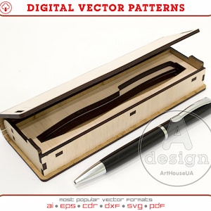 Wooden pen case, Pen box, Pen case, Luxury pen case, Vector plan, Laser cut vector model, Instant download, Pen holder, Cnc cut file, PH-1