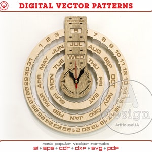 Perpetual calendar, Calendar laser cut vector plan, Perpetual calendar and clock vector , Wood calendar, Plywood calendar, Cnc file, PC-v5 image 1