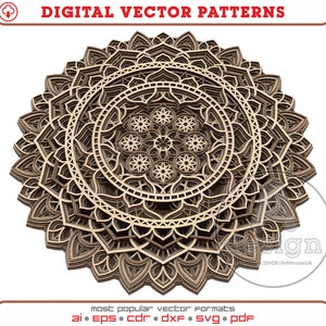 Mandala laser cut vector file DXF, Mandala Scroll Saw file PDF, Multilayer Mandala Glowforge SVG, Mandala for Cricut and Silhouette, MPA022