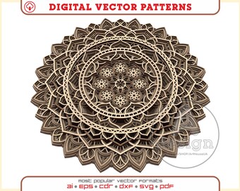 May include: A detailed, intricate mandala design with multiple layers of geometric patterns. The mandala is rendered in shades of brown and beige, creating a layered, 3D effect.
