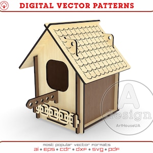 Birdhouse lasersnijden vectorbestand en klaar SVG Glowforge, Dewdrop bird nest box vector, Birdhouse laser cut patroon Dxf, Pdf, Cnc - Ver.8