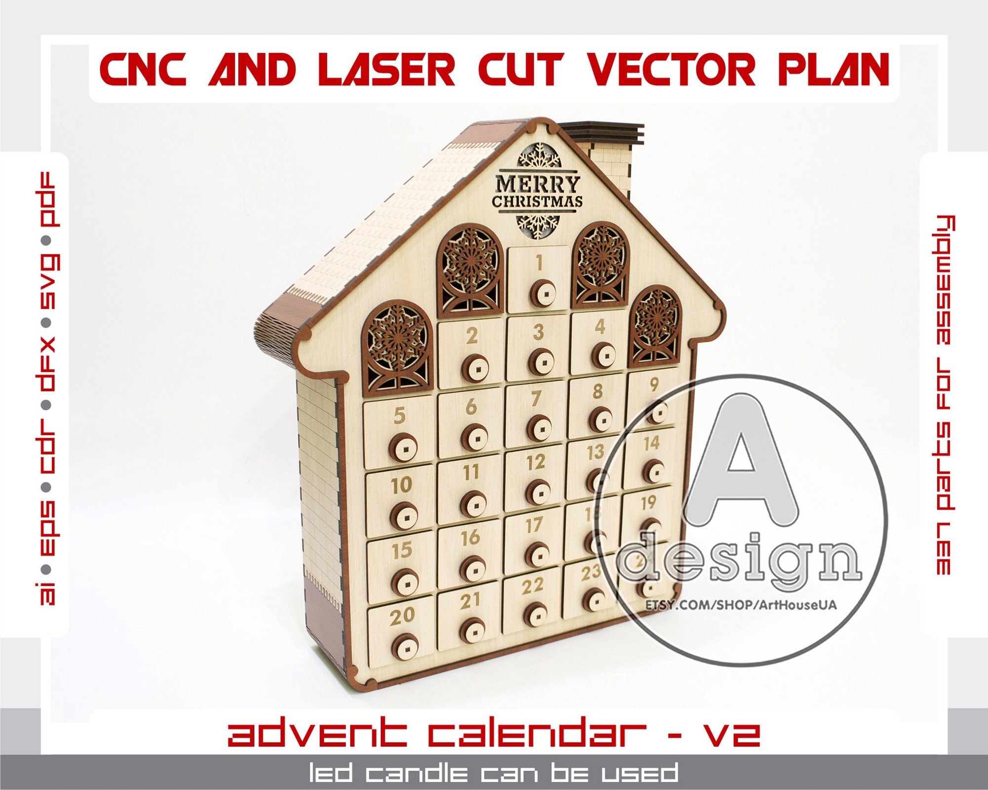 Advent calendar laser cut vector file Christmas decorations Etsy