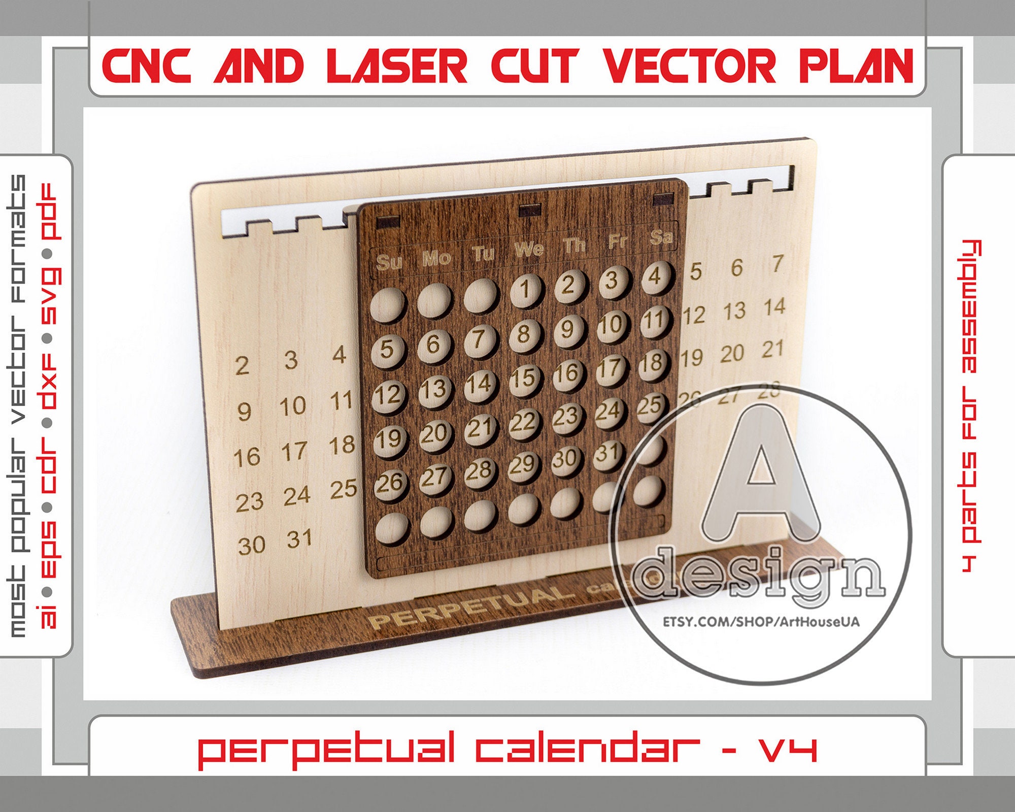 Perpetual calendar Calendar laser cut vector model Perpetual Etsy