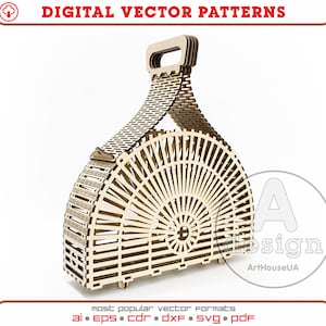 Holzhandtasche, Vintage Holzbörse, Vintage Tasche, Vintage Holzhandtasche, Handtasche Vektor Pläne, Laser geschnitten Vektor, Cnc Muster, WHB-V4