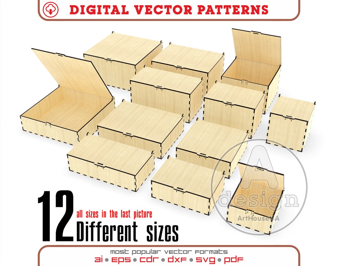 Caja con archivo vectorial de tapa abatible para corte láser