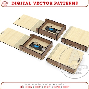 Box für USB-Stick Vektor SVG-Datei für Laser-Schnittmaschinen, Hochzeit Geschichte USB-Hülle, Box lasergeschnittene Vektordatei, Kleine Box Vektor Ver.23