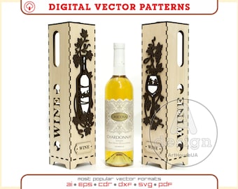 Wooden Wine Bottle Box SVG Laser Cut File, Wine Case Storage Holder
