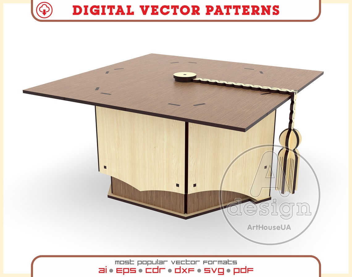 Graduation Cap Gift Box With Tassel Laser Cutting SVG Vector Etsy