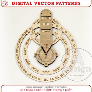 Perpetual calendar, Calendar laser cut vector plan, Perpetual calendar and clock vector , Wood calendar, Plywood calendar, Cnc file, PC-V6