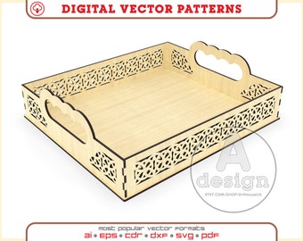 Serving Tray Laser Cut SVG Vector File Wooden Food Tray Template Kitchen Decor