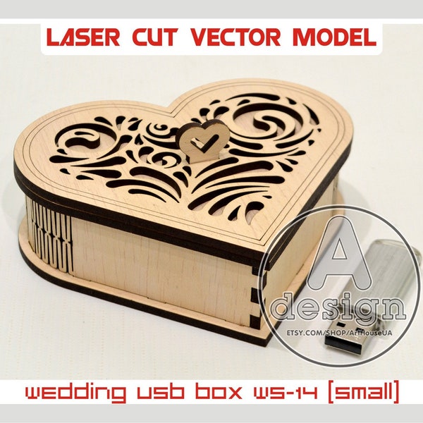 Wooden small box. Wedding USB case, Wedding USB box, Wedding story, Love story, Laser cut vector model, Instant download, Glowforge cut file
