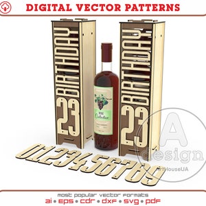 Arquivo vetorial e usuário de corte a laser de caixa de vinho para presente de aniversário ou aniversário, data pode ser de 01 a 99, suporte para vinho a laser, caixa de vinho Ver.86