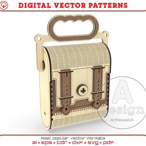Houten koffer, Vintage houten koffer, Vintage tas, Vintage houten handtas, Handtas vector plannen, Laser gesneden vector, Cnc patroon, WSB-V4
