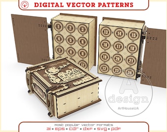 Fichier vectoriel de calendrier de l'Avent livre découpé au laser, calendrier de l'Avent de Noël, calendrier de l'Avent de Noël 24 tiroirs, décoration de Noël, Ver.43