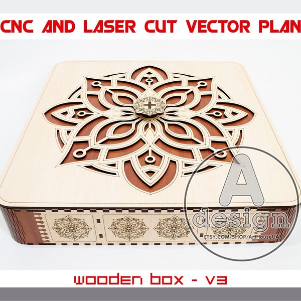 Wooden box , Gift box laser cut, Box vector plan, Plywood box laser pattern, Cnc cut file, Box DXF file, Box SVG files, Candy Box vector, V3